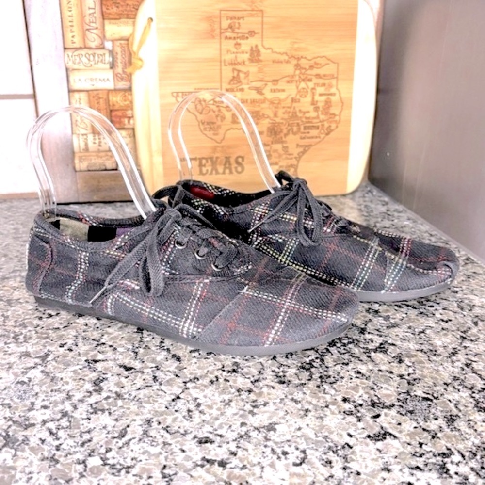 TOMS Cordones Black Plaid Textile Lace Up Shoes Size 8